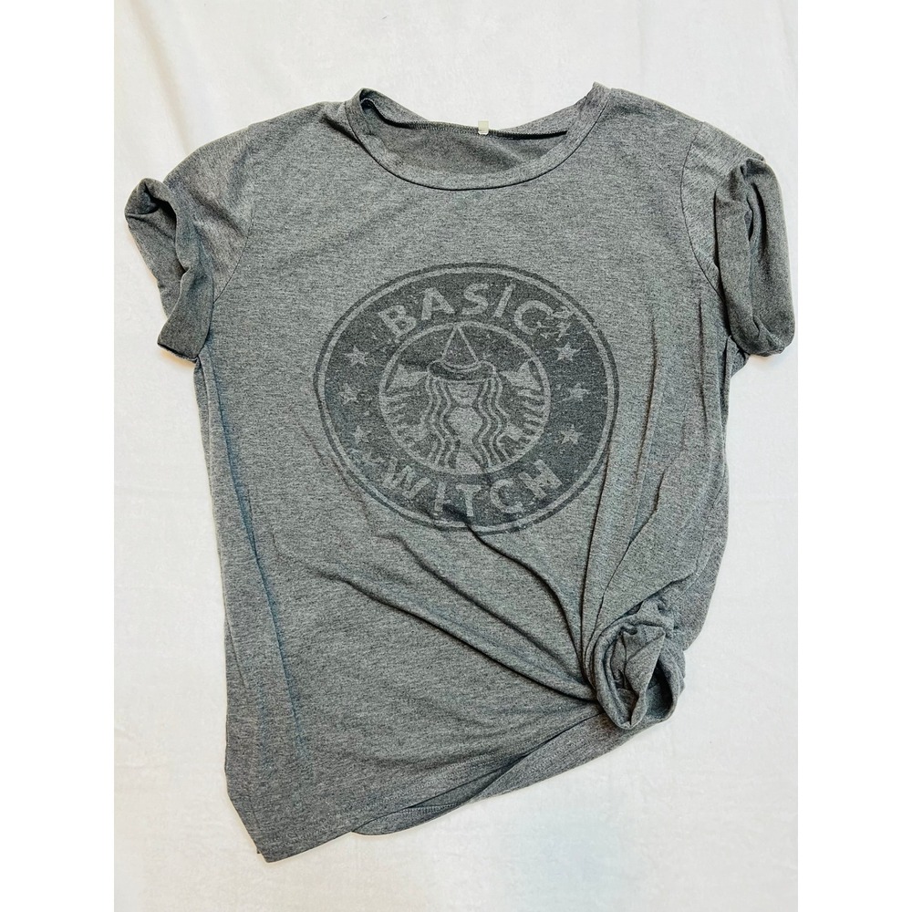 Basic Witch Graphic Tee Shirt Heather Gray Parody Logo XL Short Sleeve Crew Neck